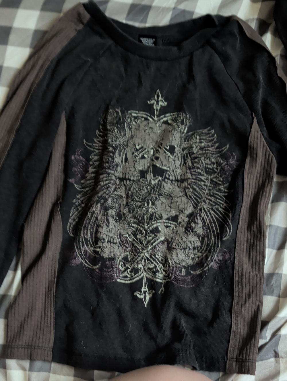 Black and Brown Long-Sleeve Graphic Raglan Tee